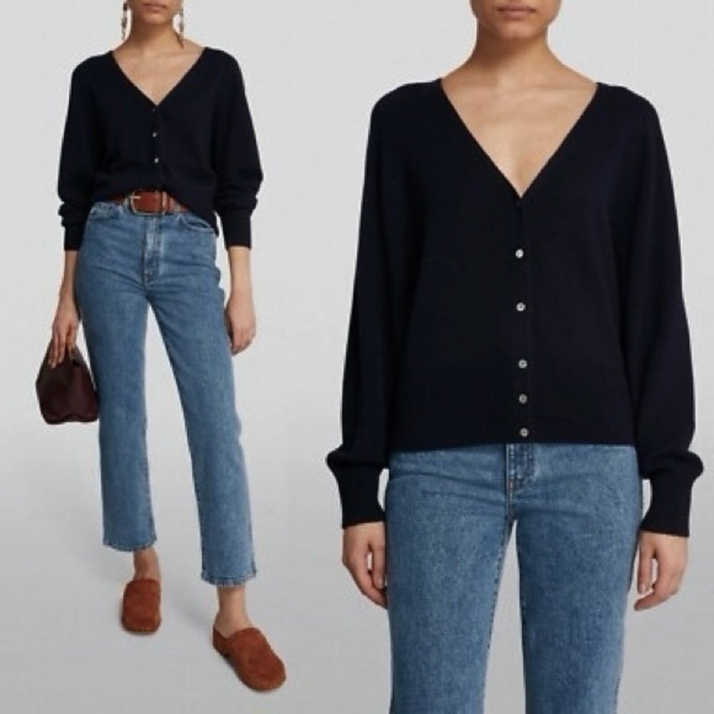 Vince Navy V-Neck Button Front Sweater